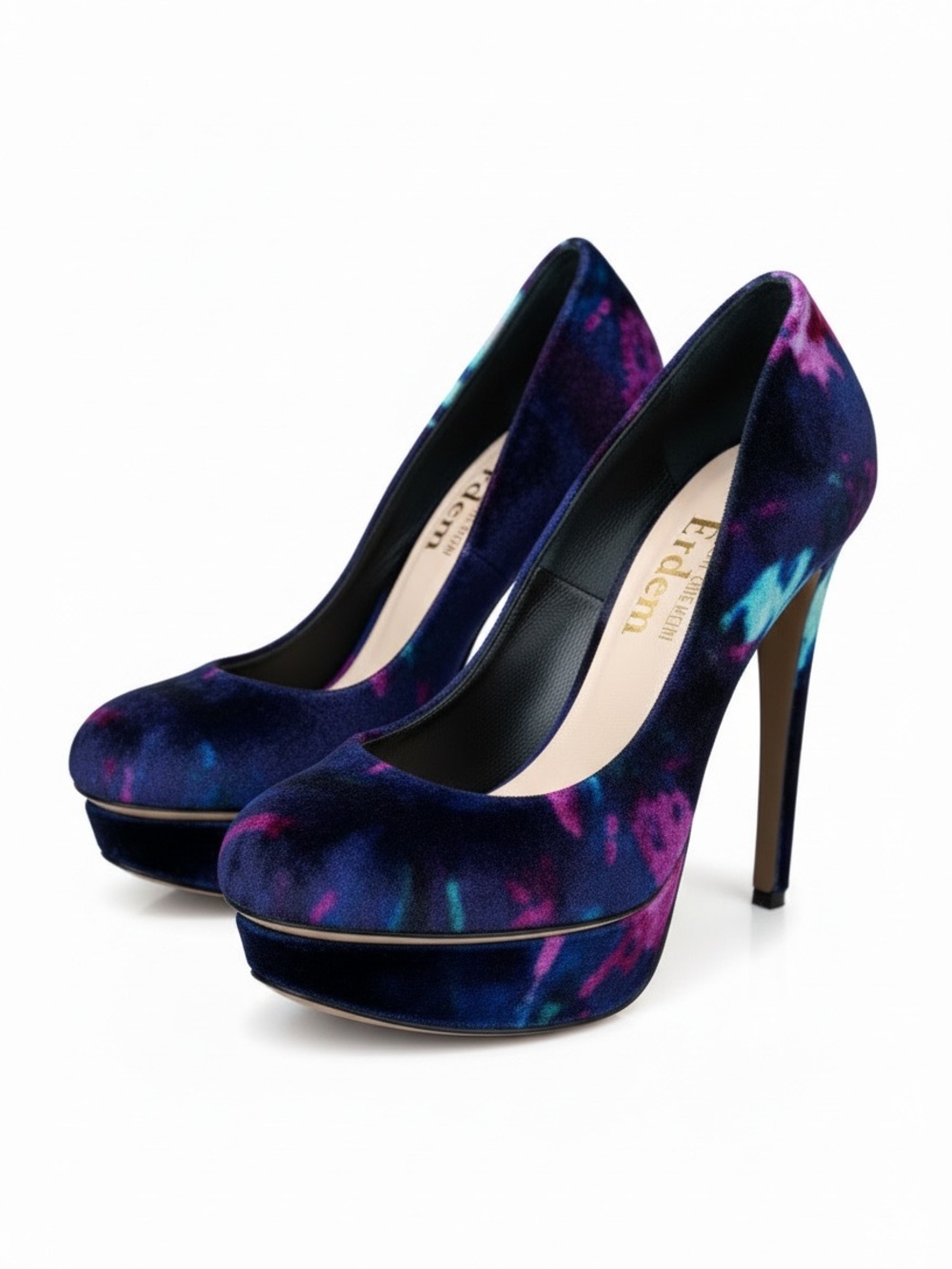 Erdem X Nicholas Kirkwood Velvet Multicolor Pointed Toe Pumps Blue & Purple 37